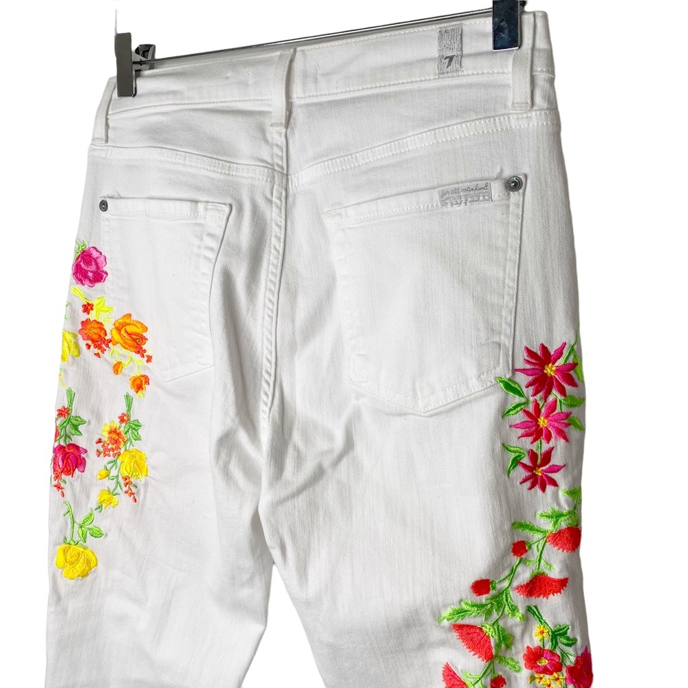 7 For All Mankind 7FAMK Neon Floral Embroidery Flare White Cropped Kick Jeans 28 - Picture 12 of 15